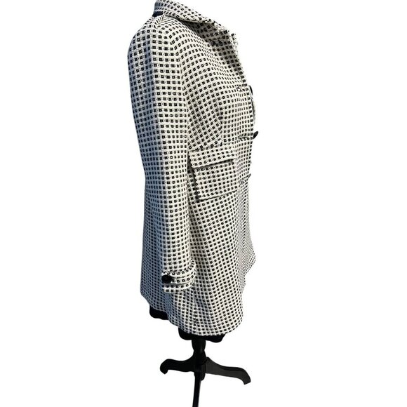 Banana Republic Wool Blend Long Coat Women M Black/White Checkered Button Closur - Picture 8 of 13
